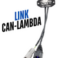The image shows a product called LINK CAN-LAMBDA, which includes a device and an LSU 4.9 sensor, along with cables and connectors.